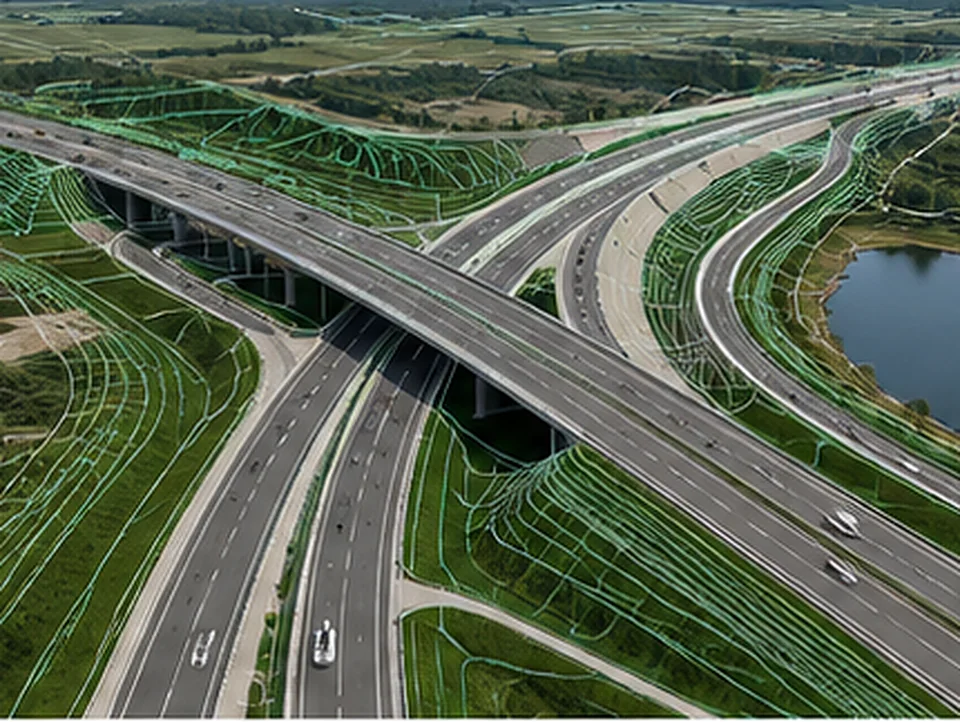 Civil 3D model showing highway alignment, corridor design and earthwork analysis